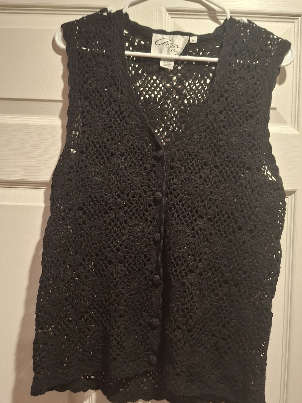 Crochet Button-Front Sleeveless Top - Black